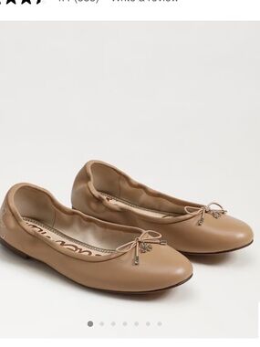 Sam Edelman Nude Tan Leather Ballet Flats with Bow Trim